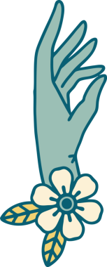 Bir insan tarafından çizilmiş el ve çiçeğin ikonik dövme şekli