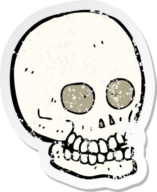 Bir insan tarafından çizilmiş karikatür kafatasının gerilimli yapıştırması.