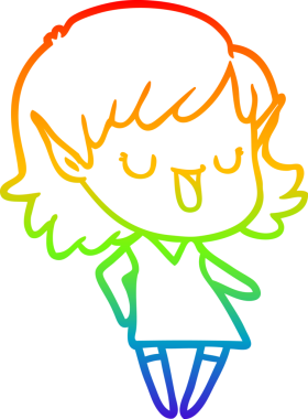 Gökkuşağı gradyan çizgi çizimi bir insan tarafından çizilmiş bir elf kızı