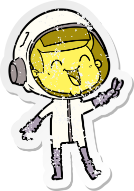 Bir insan tarafından çizilmiş mutlu bir astronotun sıkıntılı çıkartması.