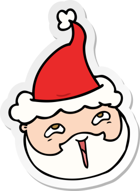 Bir insan tarafından çizilmiş Noel Baba şapkası takan sakallı bir erkek yüzü.