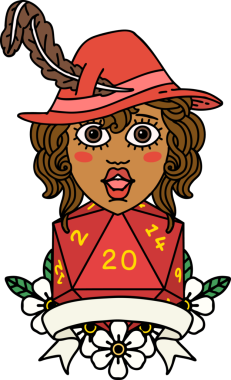 Retro Dövme Tarzı İnsan Ozan Karakteri Bir insan tarafından çizilmiş doğal 20 zar ile