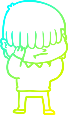 Bir insan tarafından çizilmiş dağınık saçlı bir çizgi film çocuğu çizimi.