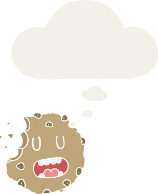 Düşünce baloncuklu çizgi film kurabiyesi insan tarafından çizilmiş.