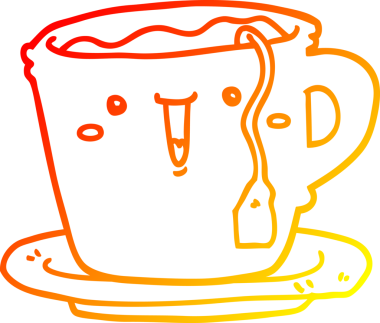 Bir insan tarafından çizilmiş sevimli bir çizgi film fincanı ve fincan tabağı.