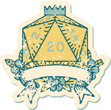 Retro Dövme Biçimi Doğal 20 kritik vuruş D20 zar bir insan tarafından çizildi