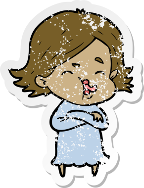 Bir insan tarafından çizilmiş karikatür kızının sıkıntılı çıkartması.