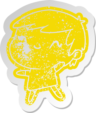 Bir insan tarafından çizilmiş sevimli bir kawai kızının sıkıntılı eski çizgi film çıkartması.