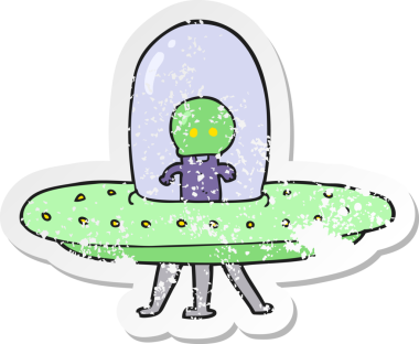 Bir insan tarafından çizilmiş bir uçan daire desenli karikatür çıkartması.