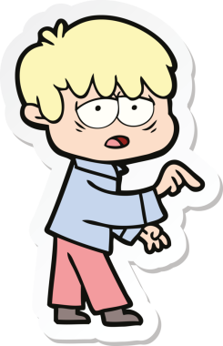 Bir insan tarafından çizilmiş bitkin bir çocuk çizgi filminin çıkartması.