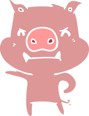 Bir insan tarafından çizilmiş kızgın düz renkli çizgi film domuzu.