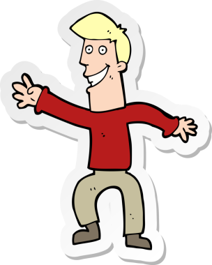 Bir insan tarafından çizilmiş mutlu bir adamın çizdiği karikatür çıkartması.