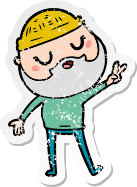 Bir insan tarafından çizilmiş sakallı bir çizgi film karakterinin sıkıntılı çıkartması.