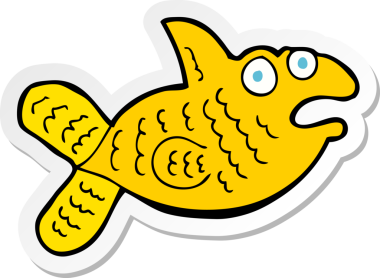 Bir insan tarafından çizilmiş karikatür balığının çıkartması.