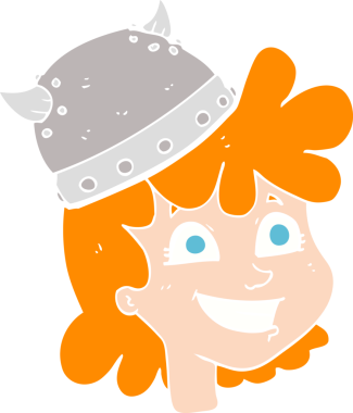 Bir insan tarafından çizilmiş dişi Viking yüzünün düz renk çizimi