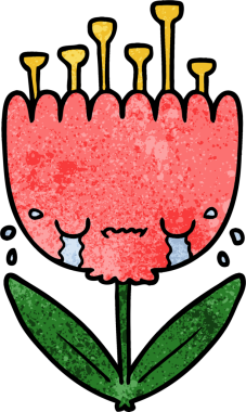 Bir insan tarafından çizilmiş ağlayan karikatür çiçeği.