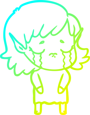 Bir insan tarafından çizilmiş, ağlayan bir elf kızı çizimi.