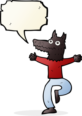 Bir insan tarafından çizilmiş konuşma balonu olan bir kurt adam.