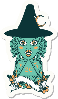 Bir insan tarafından çizilmiş 20 zarlı yarım ork büyücüsünün çıkartması.