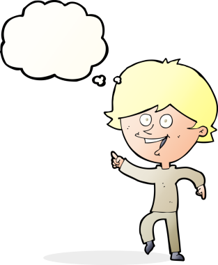 Bir insan tarafından çizilmiş düşünce balonlu mutlu bir adam.