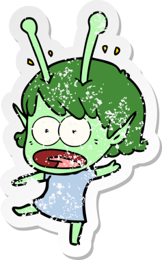 Bir insan tarafından çizilmiş uzaylı bir kızın karikatür çıkartması.