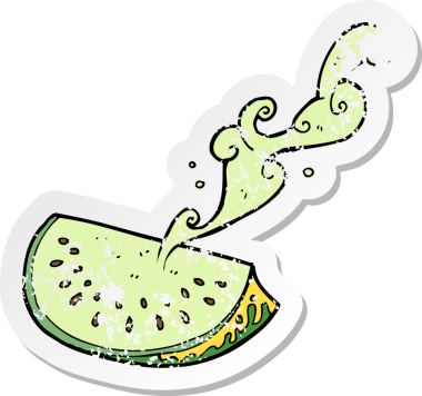 Bir insan tarafından çizilmiş karpuz desenli bir karikatür çıkartması.