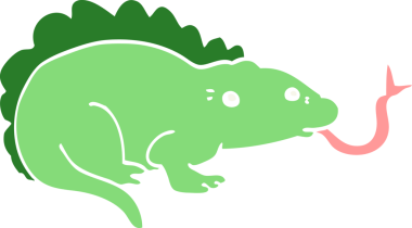 Bir insan tarafından çizilmiş düz renk çizgi film kertenkelesi