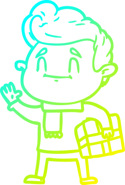 Bir insan tarafından çizilmiş mutlu bir çizgi film karakterinin soğuk çizgi çizimi.