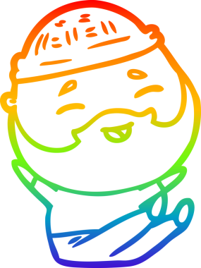 Bir insan tarafından çizilmiş mutlu sakallı bir adamın çizgi çizimi.