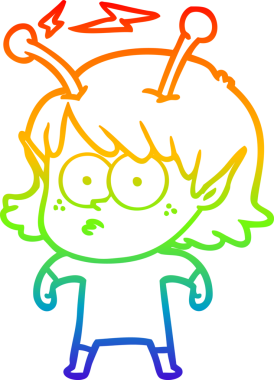 Gökkuşağı gradyan çizgisi bir insan tarafından çizilmiş uzaylı bir kızın çizimi