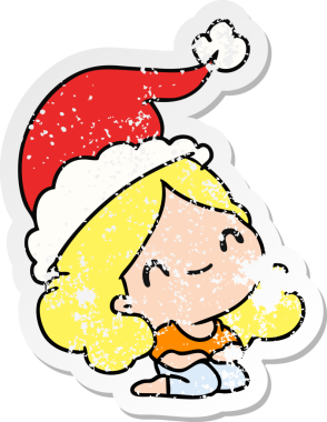 Bir insan tarafından çizilmiş Kawai kızının, sıkıntılı bir Noel çıkartması.