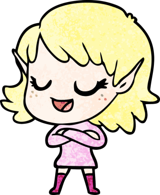 Bir insan tarafından çizilmiş mutlu elf kızı.