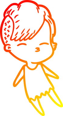 Bir insan tarafından çizilmiş çizgi film karakteri şaşı bir kızın sıcak çizgi çizimi