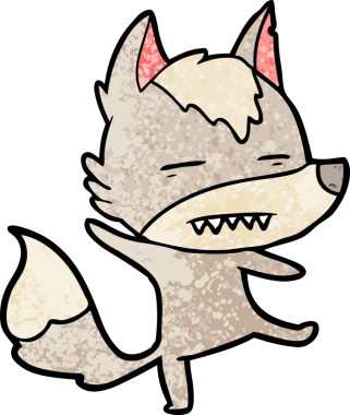 Bir insan tarafından çizilen dişleri gösteren bir kurt çizgi filmi.