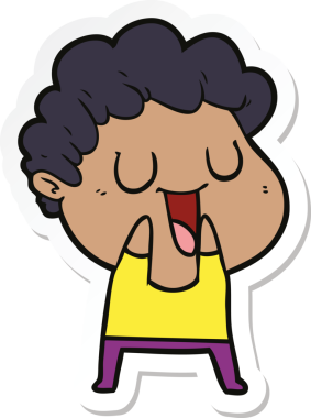 Bir insan tarafından çizilmiş, gülen bir karikatürcünün çıkartması.