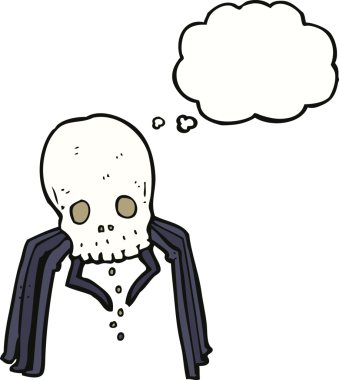 Bir insan tarafından çizilmiş düşünce baloncuklu korkunç kafatası örümceği.