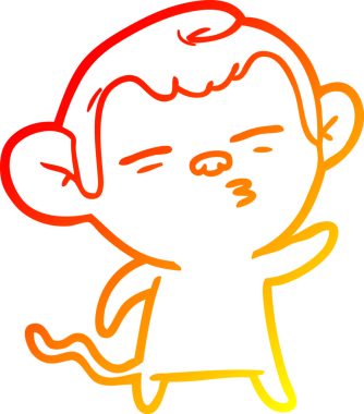 Bir insan tarafından çizilmiş şüpheli bir maymunun sıcak çizgi çizimi