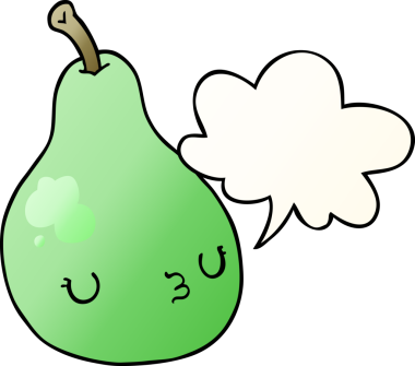 bir insan tarafından çizilmiş, konuşma baloncuklu çizgi film armudu.