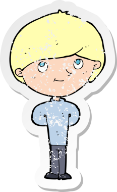 Bir insan tarafından çizilen mutlu çocuk çizgi filminin kederli retro yapıştırması.