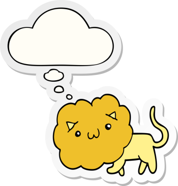 İnsan tarafından çizilmiş bir çıkartma olarak düşünce baloncuğu olan sevimli çizgi film aslanı.