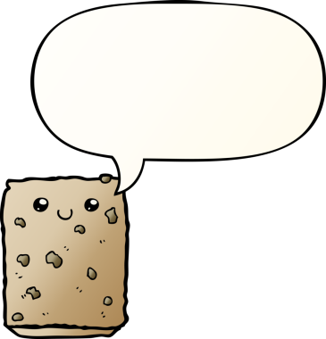 bir insan tarafından çizilmiş düzgün eğimli konuşma baloncuklu çizgi film bisküvisi