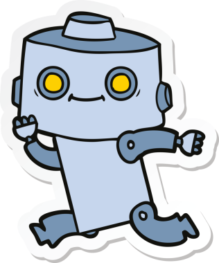 Bir insan tarafından çizilmiş robot karikatür çıkartması.