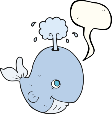 Serbest konuşma balonu karikatür balinası bir insan tarafından çizilmiş su püskürten