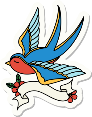 Bir insan tarafından çizilmiş bir kırlangıç sancağına sahip dövme stili.