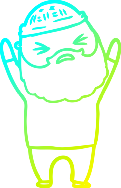 Bir insan tarafından çizilmiş sakallı bir çizgi film karakteri.