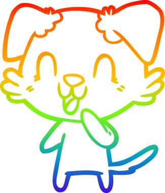 Gökkuşağı gradyan çizgisi bir insan tarafından çizilmiş gülen bir çizgi köpeğin çizimi