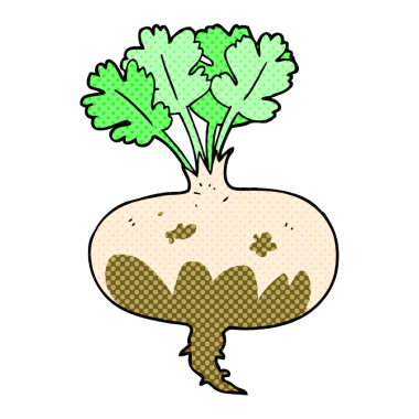 Bir insan tarafından çizilmiş serbest çizgi roman tarzı çamurlu şalgam.