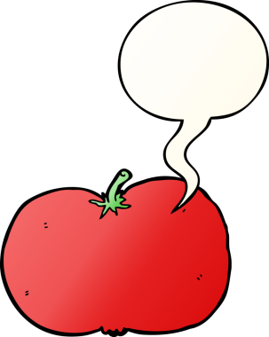 bir insan tarafından çizilmiş, konuşma baloncuklu çizgi film domatesi.
