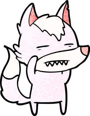 Bir insan tarafından çizilen dişleri gösteren bir kurt çizgi filmi.