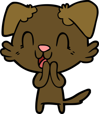 Bir insan tarafından çizilmiş gülen çizgi film köpeği.